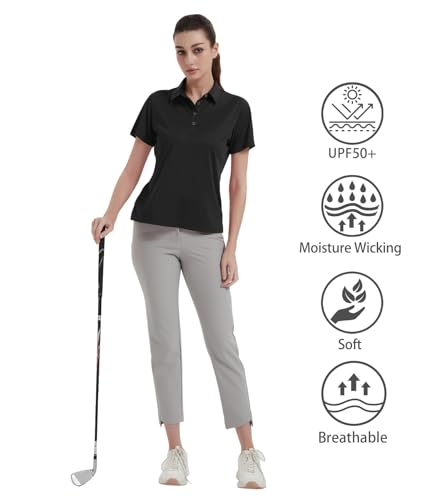 Idtswch Women's Polo Shirts UPF 50+ Casual Work Quick Dry 4 Buttons Short Sleeve Collared Golf Shirt XS-4XL3