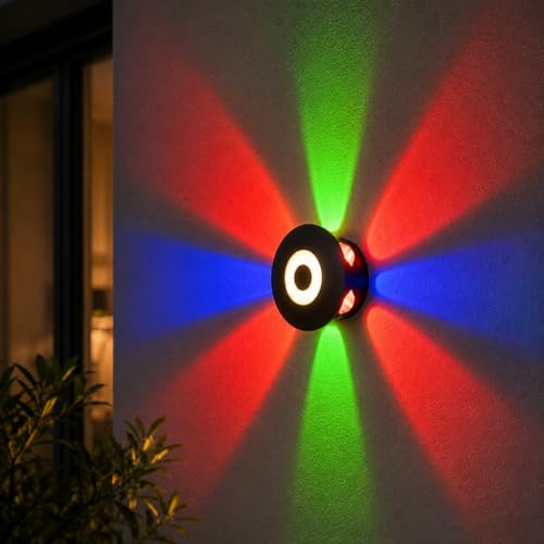 Image of Waterproof Up Down Led Wall Lamp, Aluminium IP65 Body 6+1 Way, Multycolor, Indoor /Outdoor Decorative Wall Sconce Light (HaloBeam 6 Way Color)