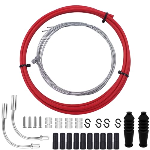 Set de Cable de Frein Vélo - Kit de Gaines de Câbles de Frein de Vélo de Montagne - Kit de Remplacement de Câble de Frein et Boîtier (Rouge)