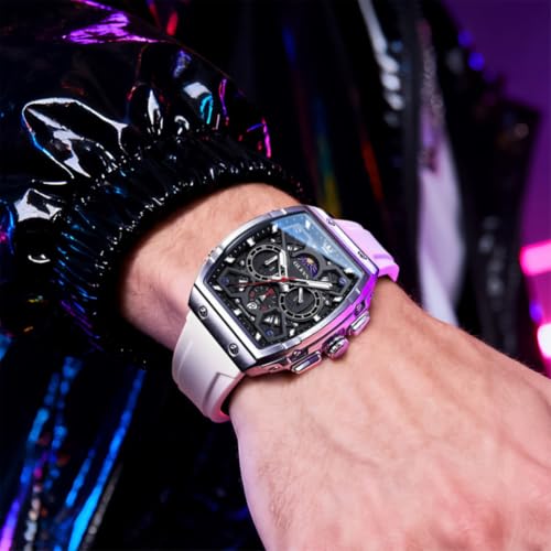 OLEVS Watch for Men Chronograph Analog Quartz Original Stylish Mens Watches 3ATM Waterproof Square Large Dial Branded Wrist Watch for Man White - Image 4