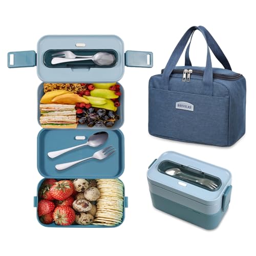 Resszo Bento Lunch Box Kit, 1600 ml Double Couche Boite Repas avec Couverts + Sac Isolant, Anti Fuite Bento Box pour Pique-Nique, Travail, Goûter, Boîte à Lunch Micro...