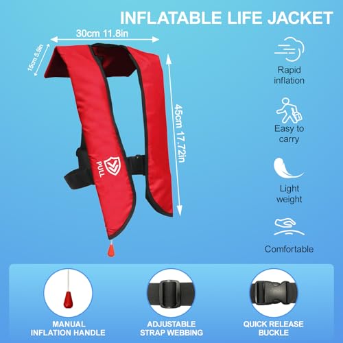 Image of Manual Inflatable Life Jacket for Adults| Supports up to 330 lbs