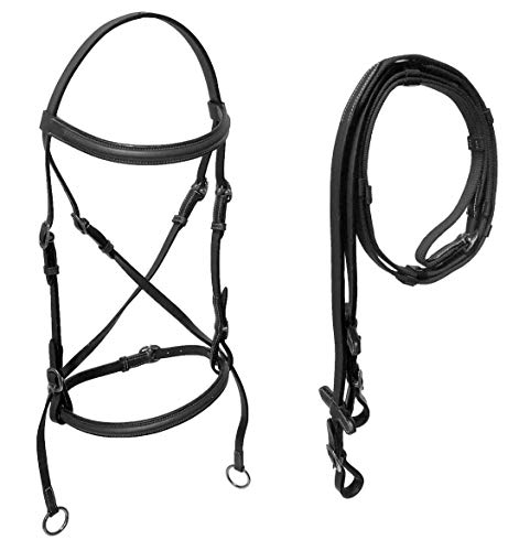 Equitem Leather English Bitless Bridle with Web Reins (Black, Cob)