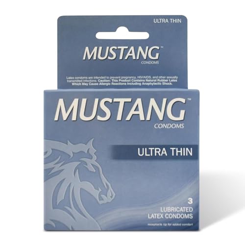 Mustang Ultra Thin Condoms – Lubricated Latex, Ultra Sensitive Protection, 3 Count