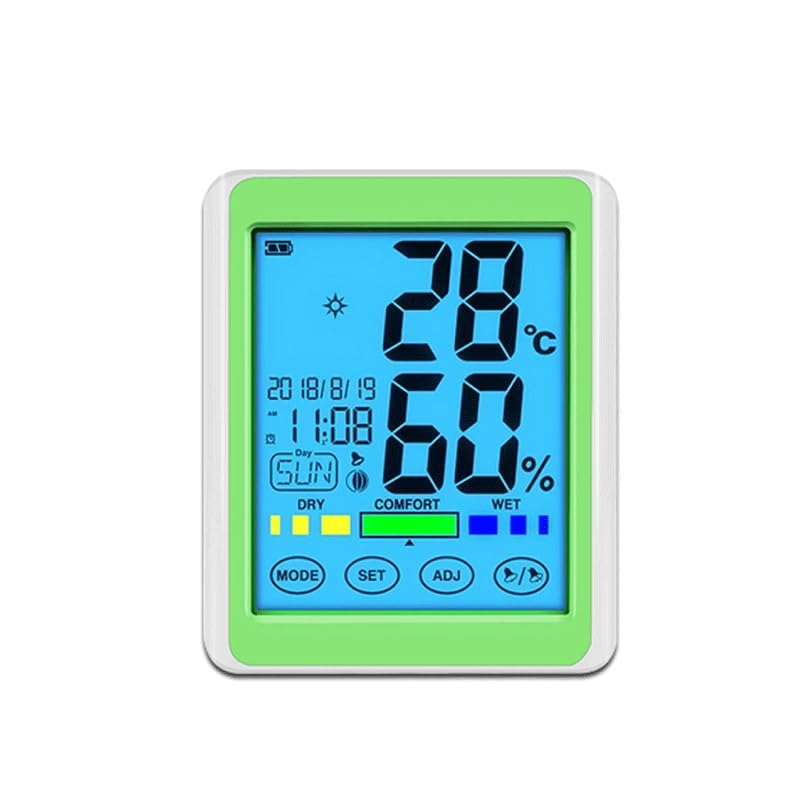 Home Temperature Humidity Meter Digital Display Touchscreen Indoor Use with Time Function
