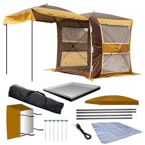 MIAOMI Car Rear Tent, Camping Awning, Awning Is Removable, Camping Bus Car Rear Tent, for Car, CUV, Bus, Minivan, Rear Tent for 4 People, Freestanding Sewn-in Tent(Yellow,Large)