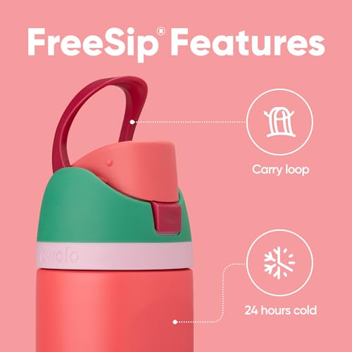 Image of Owala FreeSip Insulated Stainless Steel Water Bottle with Straw for Sports, Travel, and School BPA-Free Sports Water Bottle, 24 oz, Strawberry Fields