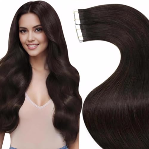 LaaVoo Extension Biadesive Capelli Veri Castano Scuro 20pz Extension Capelli Biadesivo Lisci Remy Extension Capelli Veri Invisibile Adesive 30g 30cm #2