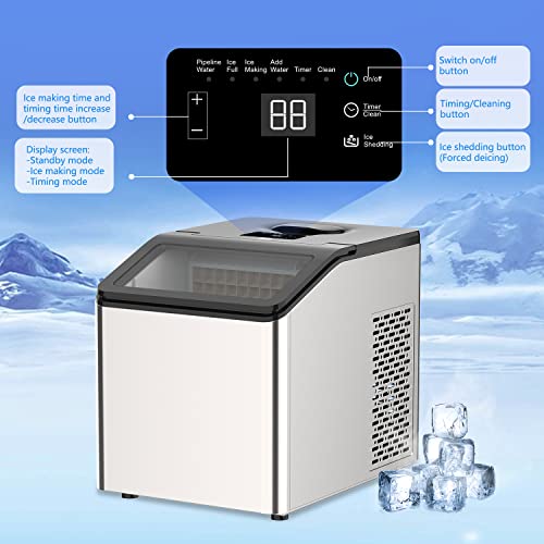 Soopyk Commercial Countertop Stainless Steel Ice Maker Machine With Water Line Self-Cleaning 67Lbs Daily Capacity For Home #TOP3