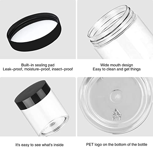 Plastic Jars With Lids 4Oz 48Pcs,Small Cosmetic Slime Containers Clear Travel Round Jars Empty Refillable Sample Containers Leak Proof Pot Jars With Black Lids For Lotion, Cream, Cosmetics, Sugar Scrub, Body Butters,Makeup & Beauty Products #TOP2