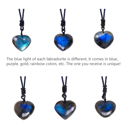 Rjingshi HEART LABRADORITE 1Pcs Natural Labradorite Crystal Heart Shape Pendant Necklace Healing Crystal Moonstone Polished Stone Pendant thumb #2
