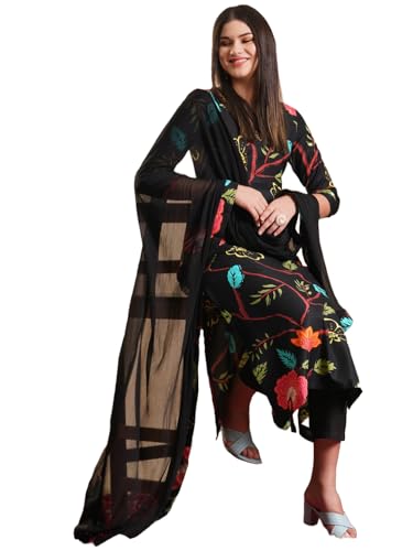 Image of GoSriKi Women's Rayon Blend Straight Printed Kurta with Pant & Dupatta