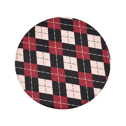 Image of NACIA Printed Ottoman Stool Set of 2 | Soft Cushioned Velvet Pouf Footrest with Wooden Legs | Decorative Seating Stool for Bedroom Living Room Home & Office (16x16x17 Inch, Maroon Cross)