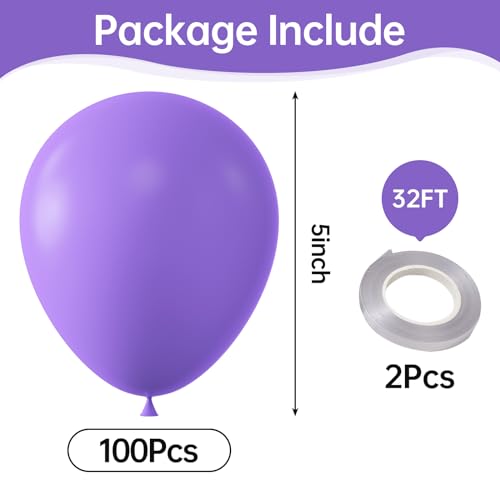 Image of KALOR Purple Balloons,100 Pcs 5 Inch Mini Matte Latex Balloons for Balloon Garland Arch, Birthday Decoration, Wedding Party, Baby Shower Decorations
