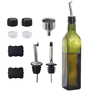 Newk Olijfoliefles, 500 ml, glas, olie, azijn, rauw met schenktuit + trechter, olie, karaf, voor keuken, groen