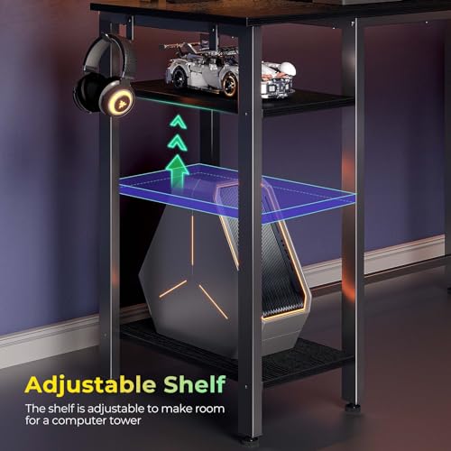 Image of Rolanstar Computer Desk 56 inch with Power Outlets USB Ports & LED Strip,Reversible L Shaped Desk with Monitor Stand & Storage Shelf,L Shaped Gaming Desk with Hooks,Home Office Desk, Black