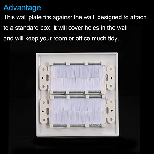 PATIKIL Brush Wall Plate Decoration Wall Panel Cable Pass Through Double Gang 114mmx114mm White for Low-Voltage Cables - Image 4
