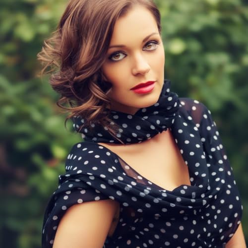 Silk Chiffon Scarf for Women - Black & White Polka Dot Long Sheer Scarf, Fashion Head Wrap, Elegant Dress Accessory3