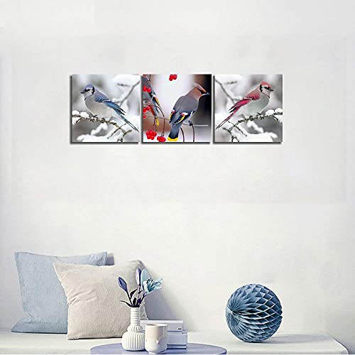 Nan Wind 3Pcs Birds Canvas Prints Cardinals And Berries Artwork Wall Art Red Cardinal Birds Pictures On Canvas Stretched And Framed Ready To Hang For Home Decor (12X12Inchx3Pcs, White) #TOP5