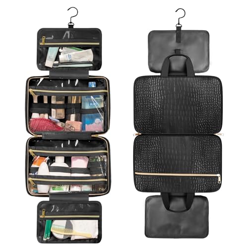 Dot&Dot Spacious Leather Toiletry Bathroom Bag - Hanging Travel Toiletry Bag for Women - Men's & Women's Toiletries Makeup and Cosmetic Organizer for Traveling Women2