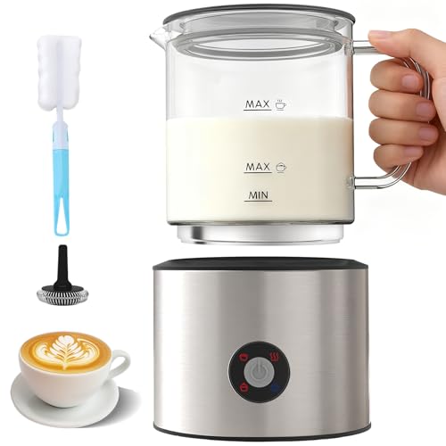 Espumador de Leche 4 en 1, Calienta leche Espumador Electrico 500ml Silenciosa, Calentador de Leche Inducción Automáticas con Desmontable Vaso de Vidrio, para Capuchino, Chocolate