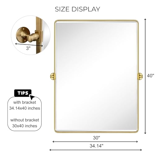 Image of TEHOME Pivot Mirror Brushed Gold Tilt Bathroom Vanity Mirror Large Metal Framed Rectangle Tilting Beveled Vanity Mirrors for Wall, Vertical Hanging, Overall 34.14 x 40 inches (Mirrror 30 x 40 inches)