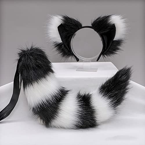 XINCHIA Faux Fur Fox Cat Ears Headband Tail Set Fluffy Wolf Fox Cosplay Costume Hair Hoop Long Tail Kit Animal Dress Up Fancy Dress Hairband Accessories Halloween Role Play Party Costume for Adults - Image 2