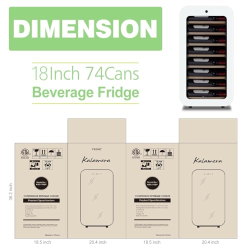 Kalamera Mini Fridge Wine Cooler, 22 Bottle Compressor Freestanding Wine Refrigerator - Single Zone with full Glass Door for Home, Office, Bar, 38°F to 59°F, Drink Fridge