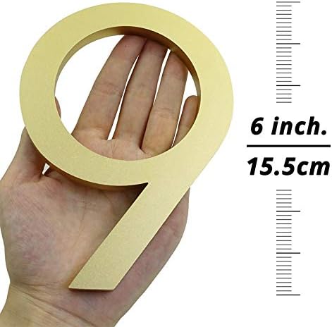 HASWARE Floating House Number 6 inch Stylish Door Numbers Alphabet Plaque Street Home Address Numerals (Golden, 0)
