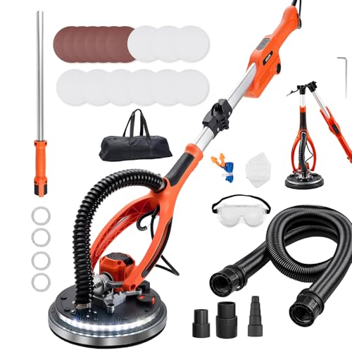 VEVOR Ponceuse Girafe 950 W Ponceuse Mur et Plafond Tuyau d'Aspiration pour Plaques Plâtre Cloisons Sèches Plaquiste, 1000-2300 tr/min, Éclairage LED,...