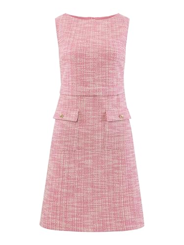 Women's Sleeveless Tweed Dress Boat Neck Work Office Sheath Dresses