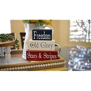 Freedom old glory stars stripes summer primitive country distressed wood stacking sign blocks seasonal holiday america fourth of july 4th of july americana home decor  urban country home decor