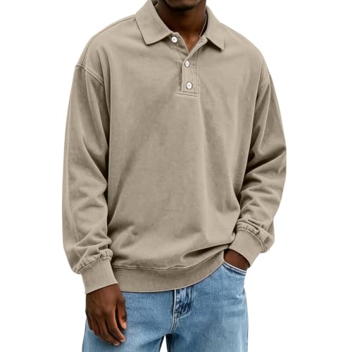 Washed Polo Shirts for Men Big and Tall Long Sleeve Tshirts Casual Pullover - image 4