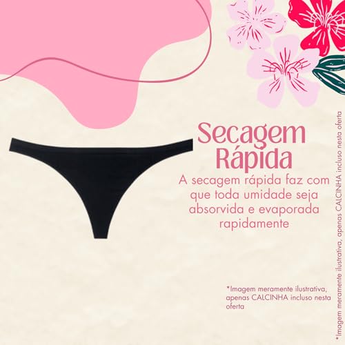 She by Mash Calcinha Fio Dental Sem Costura Cintura Baixa Forro Algodão Ajuste Anatômico, Preto, G