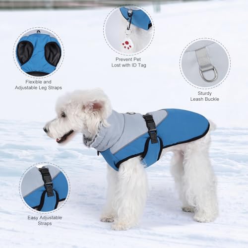Savlot Hundemantel: Reflektierende Hunde-Wintermäntel mit Verstellbarer Schnalle, Wasserfest, für kleine, Mittelgroße und Große Hunde, Blau, M