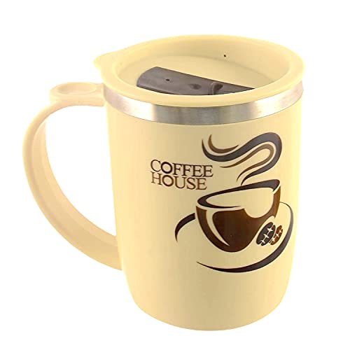 Image of Kuber Industries Insulated BPA Free Plastic Coffee Mug with Lid Pack of 2 (Cream & Coffee)