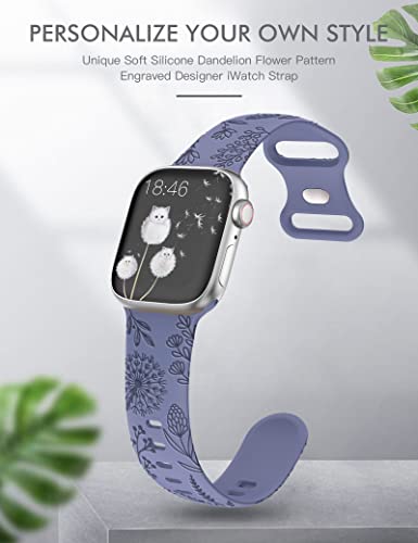 Image of Minyee Floral Engraved Band Compatible with Apple Watch 41mm 40mm 38mm 42mm 44mm 45mm 46mm 49mm Women, Cute Soft Silicone Flower Sport Fancy Strap for iWatch Series 11 10 9 8 7 6 5 4 SE /Ultra 3 2 1