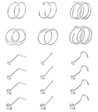 Vegolita 24Pcs 20G Surgical Steel Nose Rings Hoop Nose Studs Tragus Cartilage Earrings Piercing Jewe