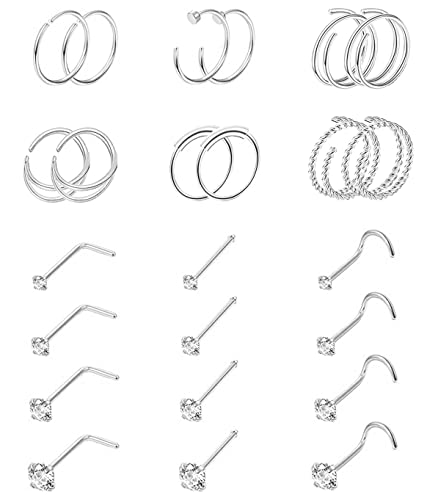 Vegolita 24Pcs 20G Surgical Steel Nose Rings Hoop Nose Studs Tragus Cartilage Earrings Piercing Jewelry 1.5Mm 2Mm 2.5Mm 3Mm Cz Silver #TOP15