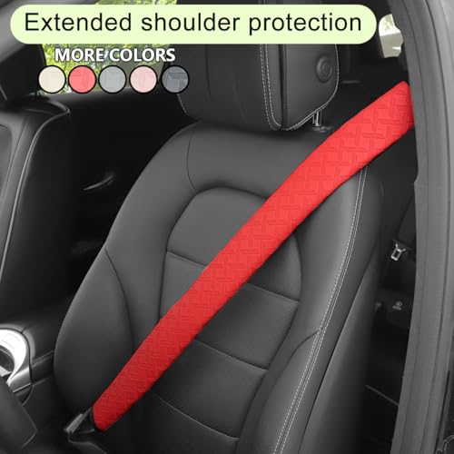 2PCS Extra Long Car Seatbelt Cover, 29.53 inches Soft Leather Vehicle Safety Seat Belt Strap Cushion, Comfortable Auto Shoulder Neck Chest Protection Pads Accessories, Extremely Long (Red) - Image 4