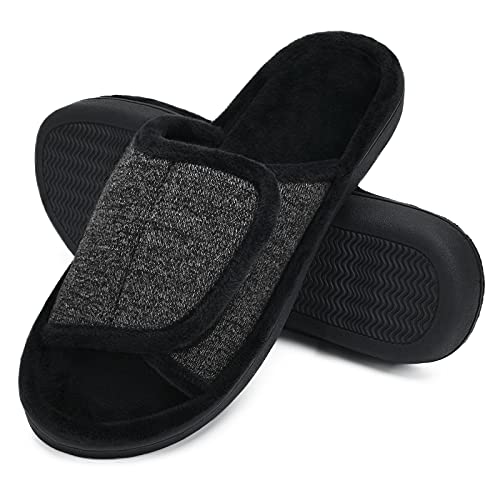 DL Adjustable Men's Memory Foam Slippers, Comfy Indoor Outdoor, Breathable Slide Bedroom Slippers Size 7-14