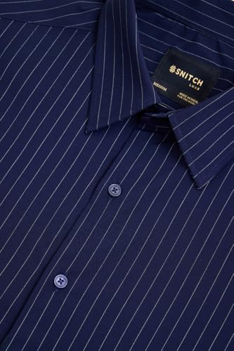 Image of SNITCH Luxe Men Formal Shirt | Slim Fit Full Sleeve Spread Collar Pinstripe Design | Breathable Viscose Blend & Stretch Fabric for Office Wear & Business Meetings