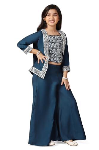 Image of Fashion Dream Girl's Silk Blend Ethnic Top and Palazzo Set |Kids Salwar Suit Set|Indo Western Set