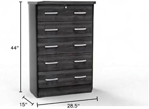 Miniatura 3 de Better Home Products Cindy - Cómoda de madera con 5 cajones con cerradura en color gris