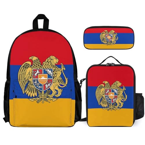 Armenian National Emblem Backpack with Lunch Box Pencil Case 3pcs for Work and Leisure Day Trips
