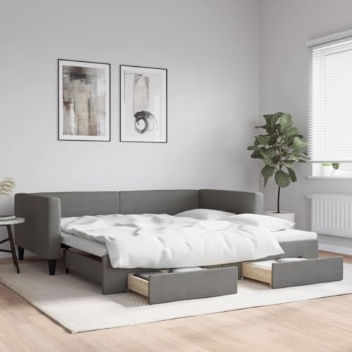 Juroupi Tagesbett Ausziehbar mit Schubladen Dunkelgrau 100x200 cm Tagesbett Ausziehbar Bett Mit Stauraum Bett Zum Ausziehen Bett Mit Schubladen Stoff - 3196620