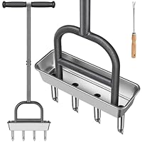 Dolibest Rasenlüfter Aerifiziergabel, Rasen Belüfter Hohlspoon Manuell Gardena Rasenspecht Rasenlöcher Hohlzinken Bodenbelüften Rasenpflege Werkzeug 4 Kerne mit Reinigungswerkzeug, Knock-down Stange