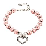 ペット パール ネックレス ハート ペンダント 犬の首輪 子犬 光沢クリスタル ラインストーン 首輪 ペット装飾用 サイズl