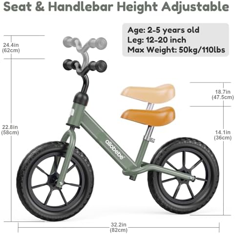 allobebe Toddler Balance Bike 2 Year Old, 12 Inch Push Bicycle for 2-5 Year Old, No Pedal Bike for Kids with Adjustable Seat and Handlebar — view 5