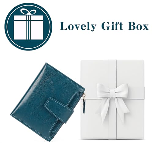 Image of GOIACII Leather Women's Wallet RFID Blocking Credit Card Holder Teal | Compact, Small, Trifold Billfold with Zipper Coin Pocket, 4 ID Windows